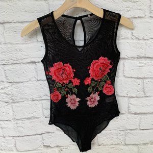 Floral Embroidered Sheer One Piece